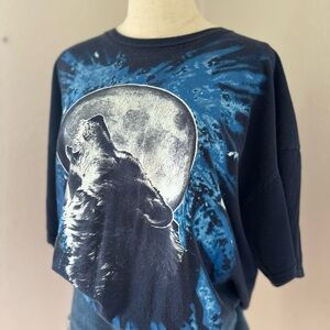 Vintage Blue Wolf Graphic Oversized Crewneck T-Shirt